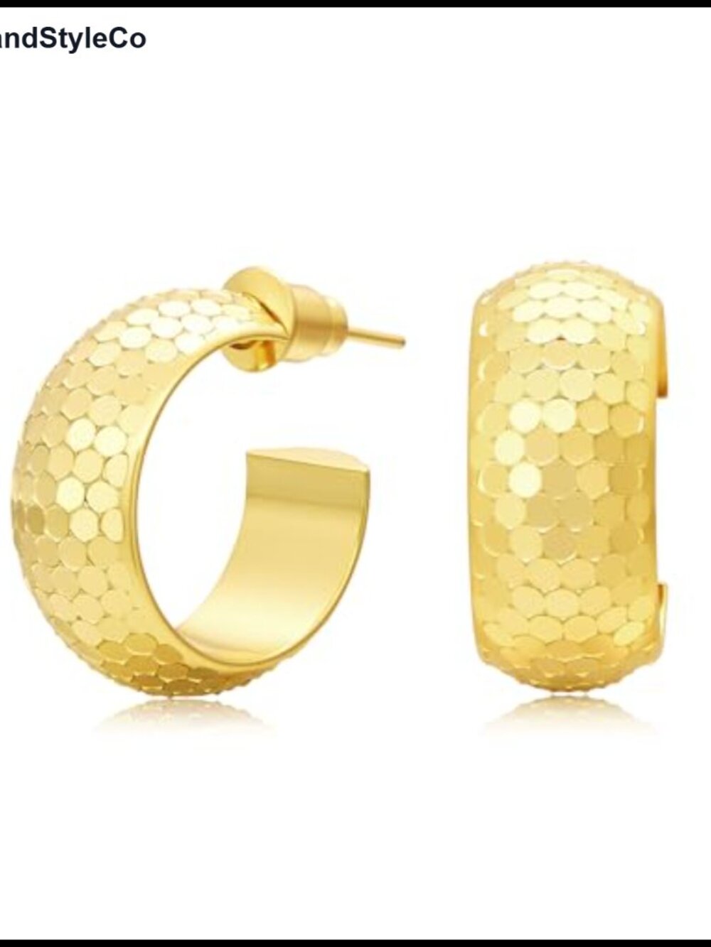 Small Half Huggie Hoop Earrings 18K Gold Plated 925 Sterling Silver Hammered
